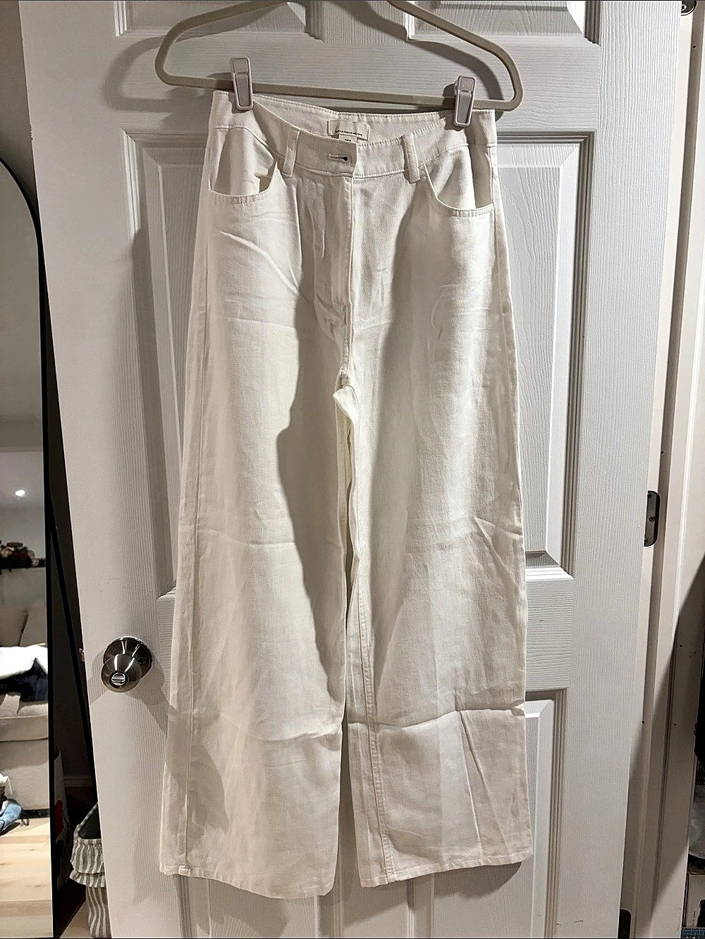 H&M Linen Blend Wide Leg Pants in White Size Medium Like New